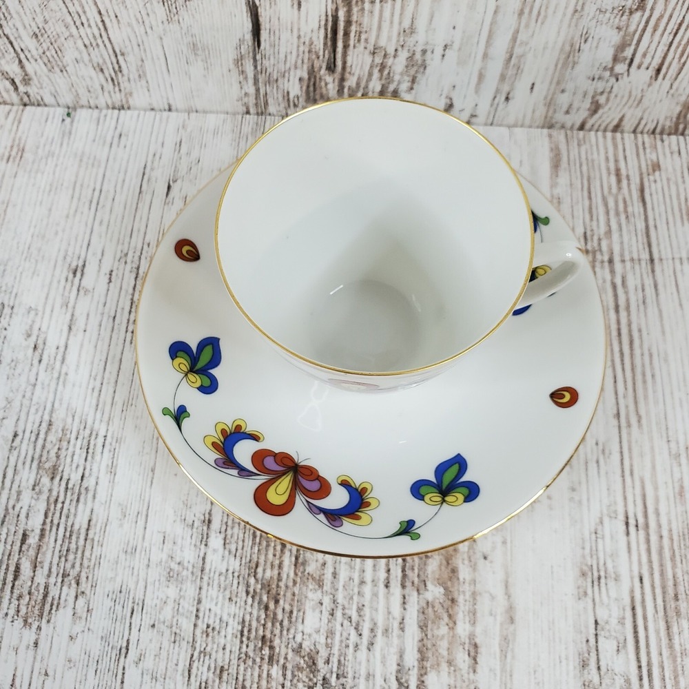 Vintage Porsgrund Norway Farmers Rose Scalloped Porcelain Cup and Saucer Set - Picture 2 of 6